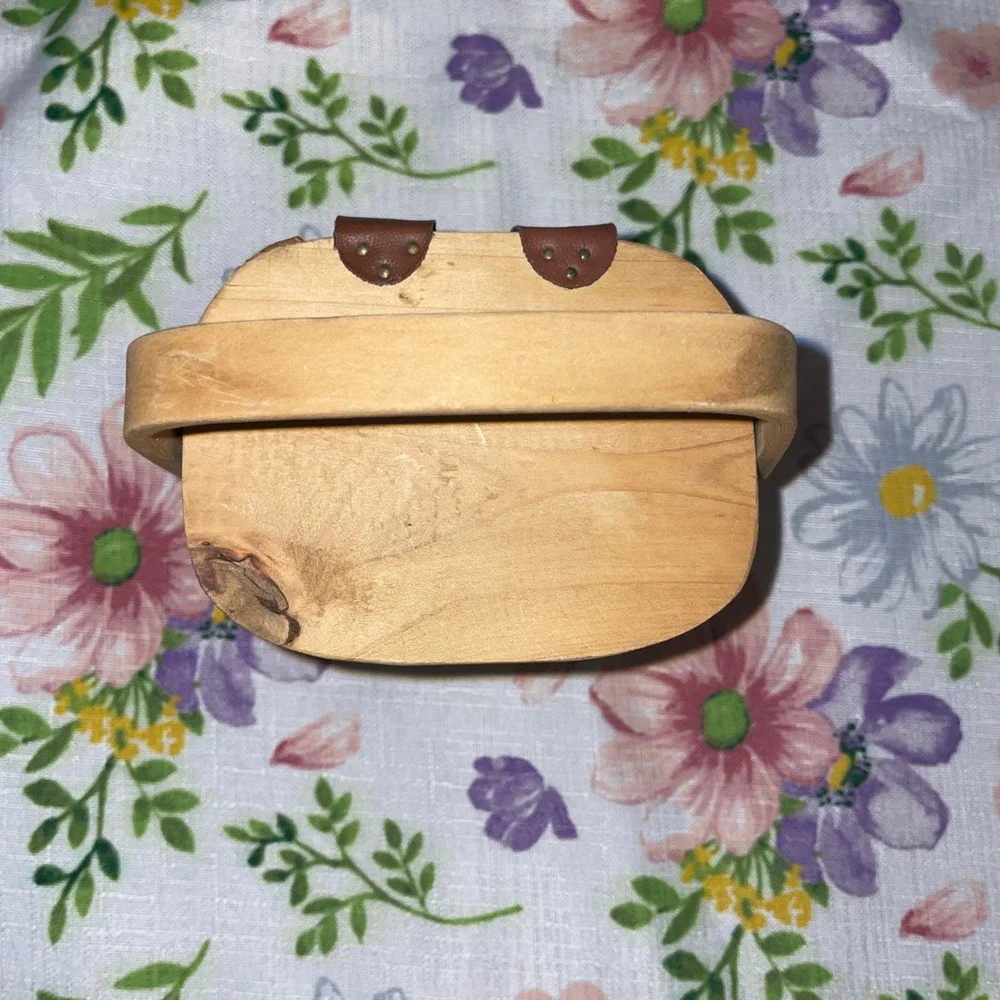 Miniature Handwoven Wood Splint Picnic Basket with Lid Longaberger Inspired